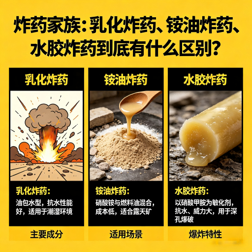 天元炸药家族：乳化炸药、铵油炸药、水胶炸药到底有什么区别？